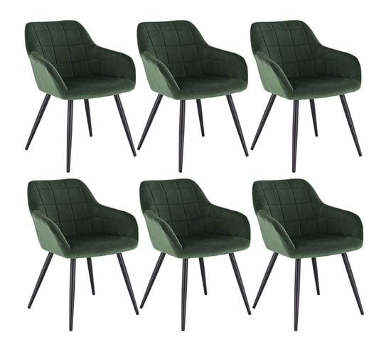 6xchaises De Salle À Manger Siège En Velours Chaise De Cuisine Pieds en Métal Vert Foncé