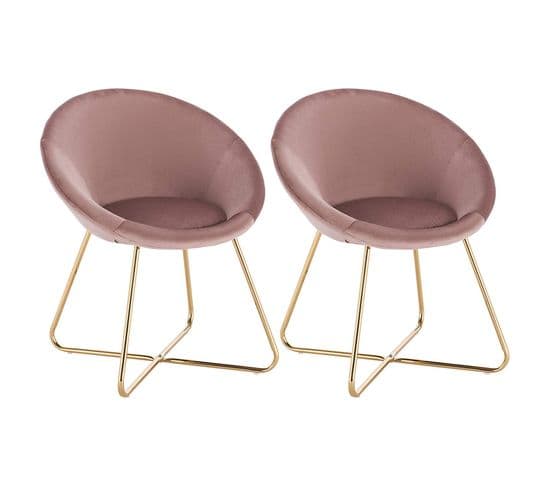 2xchaises De Salle À Manger Siège En Velours Fauteuil De Salon Pieds en Métal Rose