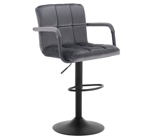 Tabouret De Bar Tabouret Avec Dossier-bistro Assise En Velours- Et 360⁰ Rotatif-gris Foncé