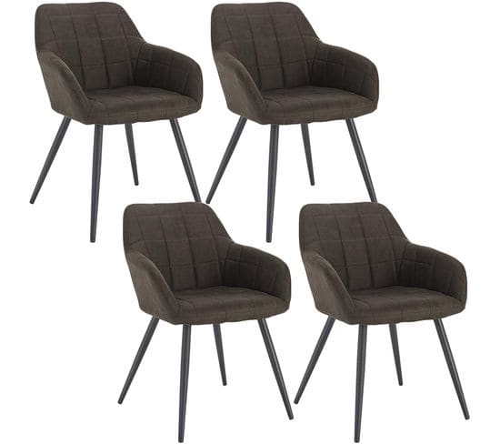 4xchaise De Salle À Manger En Tissu simili-cuir + Métal Chaise De Salon  Brun Foncé