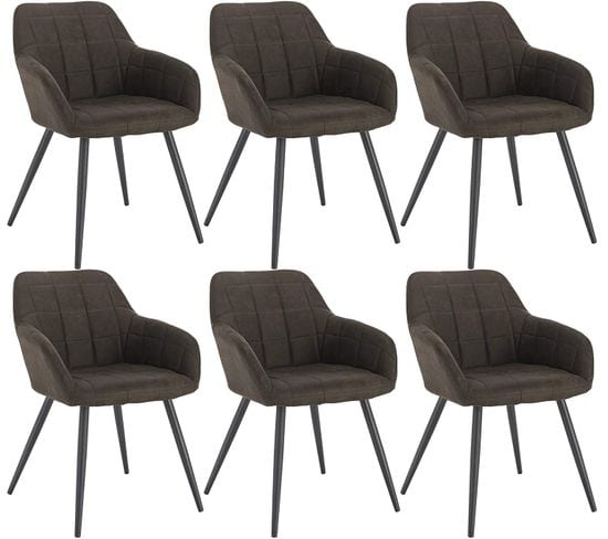 6xchaise De Salle À Manger En Tissu simili-cuir + Métal Chaise De Salon  Brun Foncé