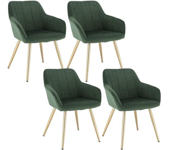 4xchaises De Salle À Manger Chaise De Salon Structure En Métal Et  En Velours Vert Foncé