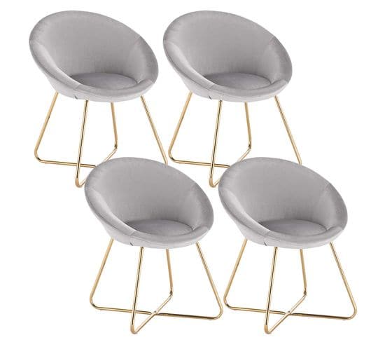 4xchaises De Salle À Manger Siège En Velours Fauteuil De Salon Pieds en Métal Gris Clair