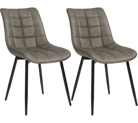 2xchaises De Salle À Manger Siège En Similicuir Chaises De Cusine Pieds En Métal Gris Foncé