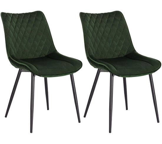 Lot De 2 chaises De Salle À Manger. Siège En Velours.chaises De Cusine. Pieds En Métal. Vert Foncé