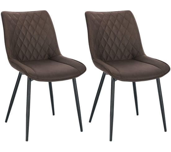 2xchaises De Salle À Manger Chaises De Cuisine En Tissu simili-cuir + En Métal Brun Foncé