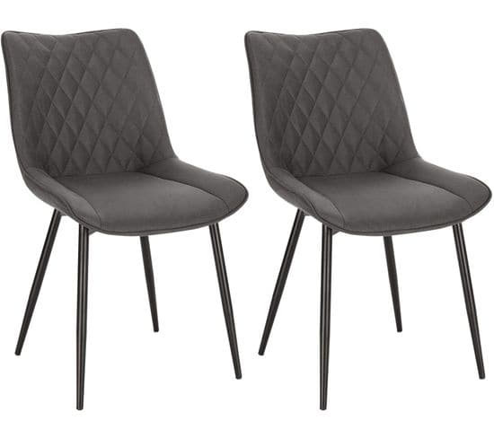 2xchaises De Salle À Manger Chaises De Cuisine  En Tissu simili-cuir + En Métal Gris Foncé