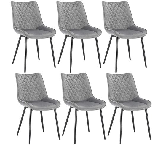 Lot De 6 chaises De Salle À Manger.siège En Velours.chaises De Cusine.pieds En Métal.gris Clair