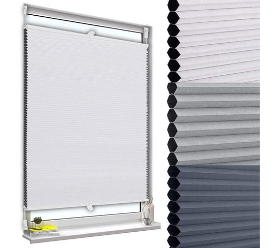 Store Plissé Nid D'abeille.sans Perçage Avec Porte-pince.store Plissé Antisolaire.65x130 cm.blanc