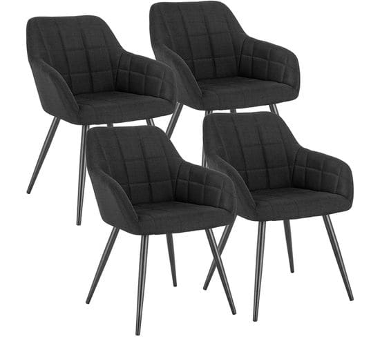 4xchaises De Salle À Manger Chaises De Cuisine En Lin Et Métal 49x43x81cm Noir