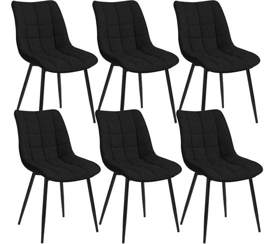 6x chaise De Salle à Manger Chaise De Cuisine Assise Rembourrée Lin Épais Pieds En Métal Noir