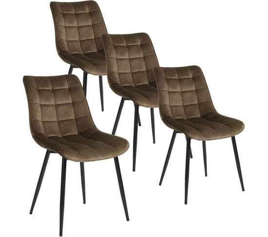 4x Chaises De Salle À Manger Chaises De Cuisine Siège En Velours Pieds En Métal Brun