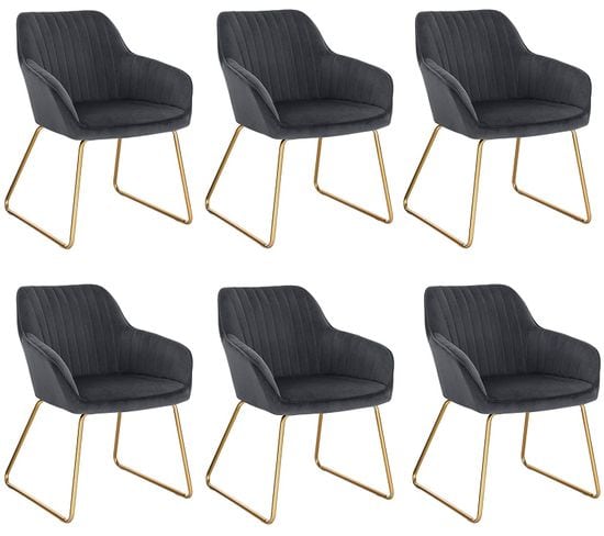 6xchaises De Salle À Manger En Velours Chaises De Cuisine Pieds En Métal Gris Foncé