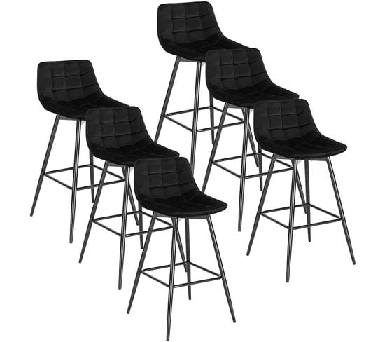 6x Tabouret De Bar Chaise De Bar  En Velours Avec Pieds Et Repose-pieds En Métal Noir