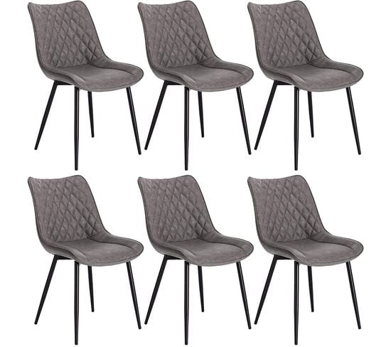 6xchaises De Salle À Manger En Similicuir - 46x40 5x85 5cm - + Métal  - Gris Foncé