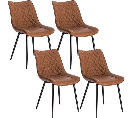 4xchaises De Salle À Manger En Similicuir - 46x40 5x85 5cm - + Métal  - Brun Clair