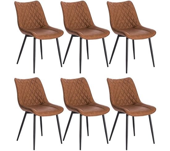 6xchaises De Salle À Manger En Similicuir - 46x40 5x85 5cm - + Métal  - Brun Clair