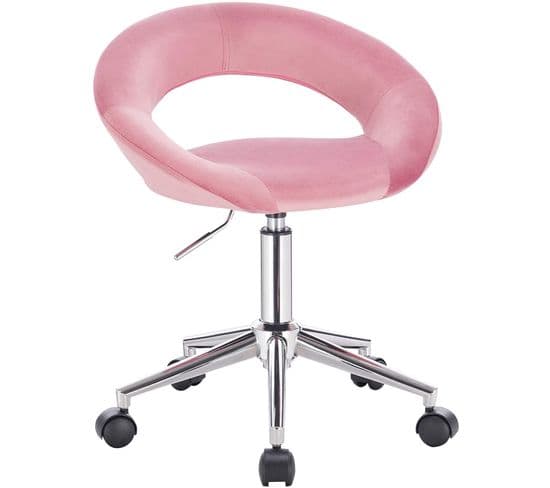 Chaise De Bureau En Velours-tabouret De Bureau À Roulettes  Pivotant-tabouret De Travail-rose