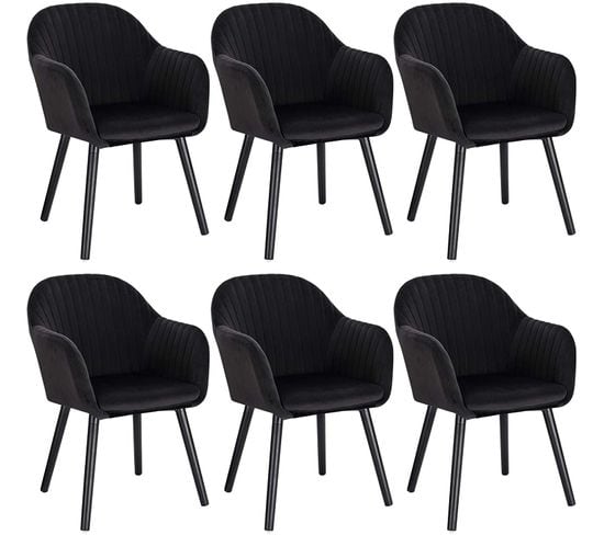 6x Chaises De Salle À Manger En Velours - Noir