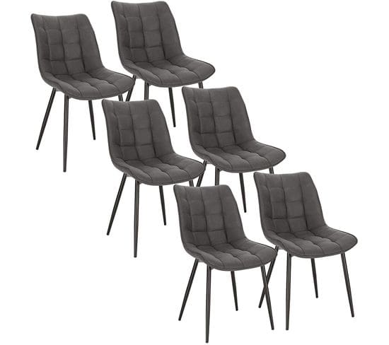 6xchaises De Salle À Manger Chaises De Cuisine  En Tissu simili-cuir + Métal Gris Foncé