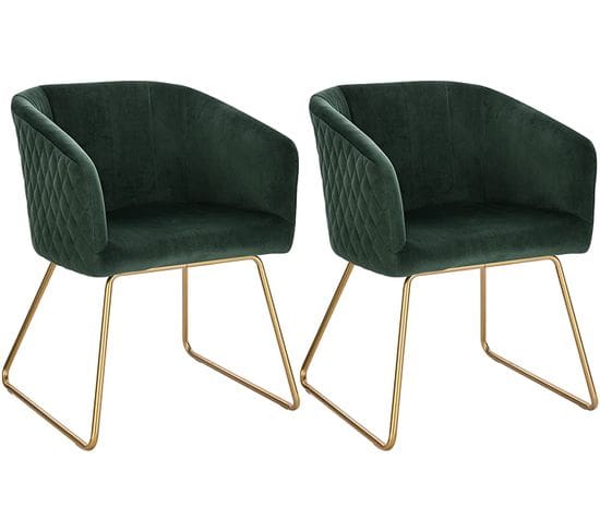 Lot De 2 Chaise De Salle À Manger Siège En Velours Chaise De Cuisine Pieds En Métal.vert Foncé