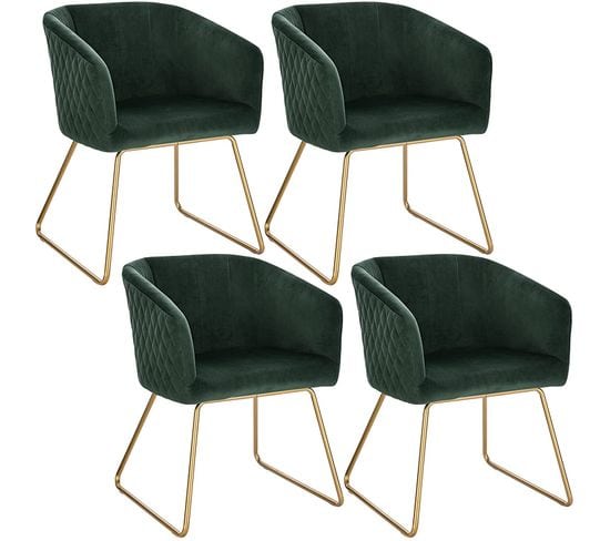 Lot De 4 Chaise De Salle À Manger Siège En Velours Chaise De Cuisine Pieds En Métal.vert Foncé