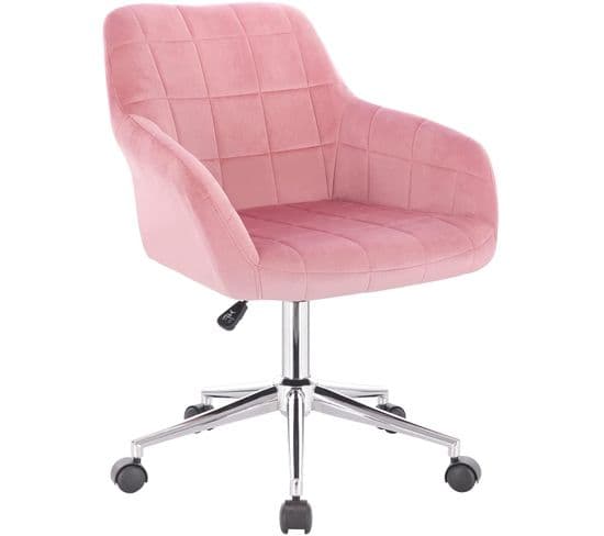 Chaise De Bureau À Roulettes-fauteuil De Bureau En Velours-tabouret Pivotant Et -rose