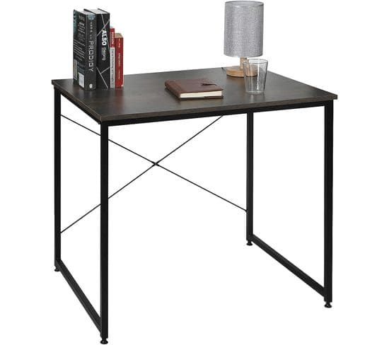 Table De Travail En Acier+bois.bureau D’ordinateur Avec Étagère.80x60x70 cm.7.34kg.rouille + Noir