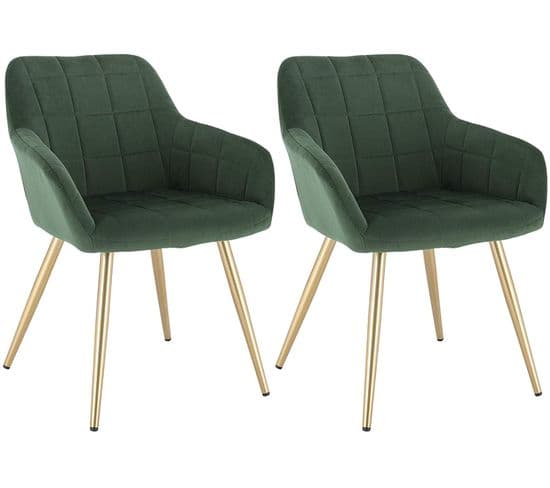 2xchaises De Salle À Manger Chaise De Salon Structure En Métal Et Assise En Velours Vert Foncé