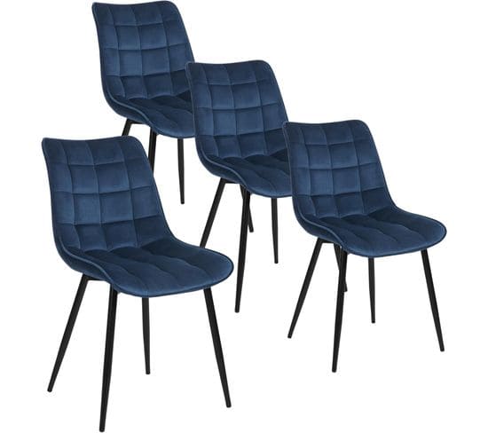 4x Chaise De Salle À Manger Chaise De Cuisine  En Velours Épais Pieds En Métal Bleu