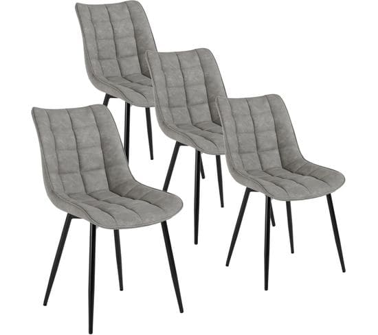 4x Chaise De Salle À Manger Chaise De Cuisine  En Similicuir Épais Pieds En Métal Gris