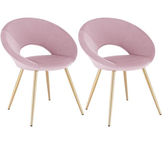 2xchaises De Salle À Manger Chaise De Chambre À Coucher Avec Velours Siège Et Métal Pieds Rose