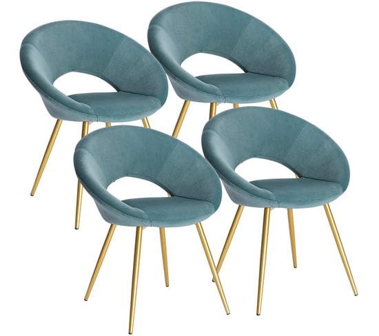 4x Chaises De Salle À Manger Chaise De Chambre À Coucher En Velours + Métal Pieds Turquoise