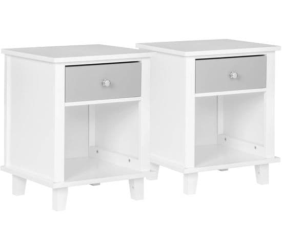 2xtable De Chevet Avec Tiroir Et Compartiment Ouvert.table Basse En Bois.blanc 40x34x50 cm (lxpxh)