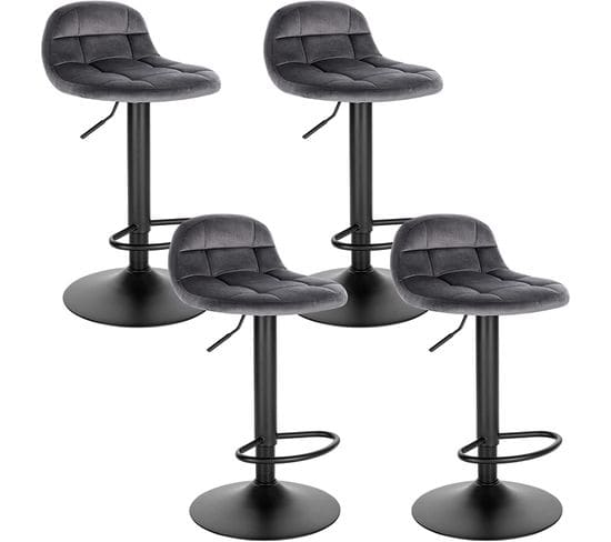 Lot De 4 Tabouret De Bar En Velours-hauteur Réglable 62-83cm-pivotant À 360°-gris Foncé