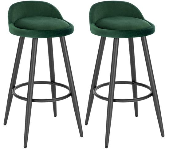 Lot De 2 Tabouret De Bar En Velours-tabouret De Comptoir Avec Repose-pieds En Métal-vert Foncé