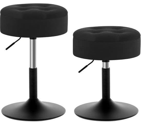 Lot De 2 Tabouret De Bar Bas En Velours Avec Espace De Rangement-Chaise De Bar Ronde-noir