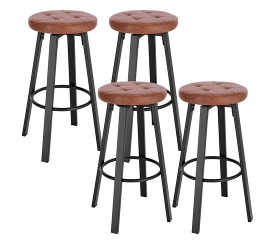 Lot De 4 Tabouret De Bar Avec Siège Similicuir Pivotant-pieds En Métal Avec Repose-pieds-marron