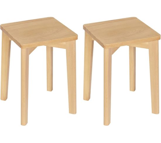 Lot De 2 Tabouret En Bois Massif-chaise Salle À Manger-siège Carré-hauteur 44-5cm-bh344ei-2