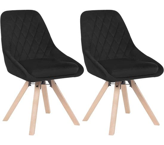 2x Chaises Pivotantes De Salle À Manger-chaise De Cuisine En Velours-pieds En Bois Massif-noir