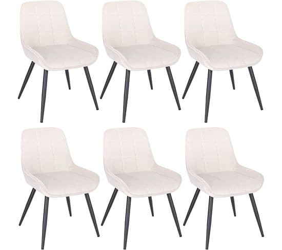 6x Chaises De Salle À Manger-chaises Relaxantes En Velours-ergonomiques Avec Dossier-crème Blanc