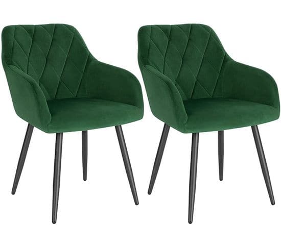 2x Chaise Salle À Manger-chaise De Cuisine En Velours-assis Rembourré Et Pieds En Métal-vert Foncé