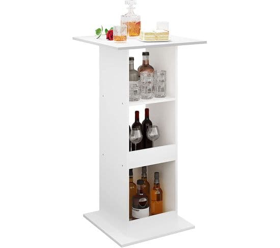 Table De Bar Carrée Avec 3 Étagères. Petite Table De Cuisine. Meuble D’appoint. 60x60x112cm.blanc