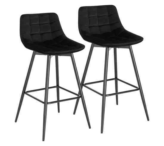 Lot De 2 Tabourets De Bar En Velours-Chaises De Bar Avec Repose-pieds-Pieds En Métal-Noir