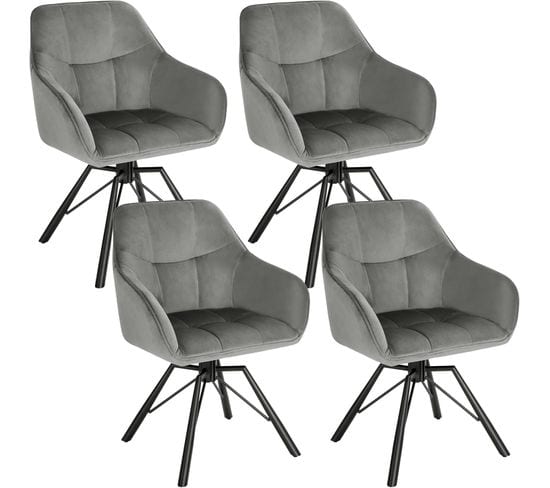 Chaise Pivotante À 360°. Lot De 4. Chaise Salle À Manger Scandinave.en Velours. Gris Foncé