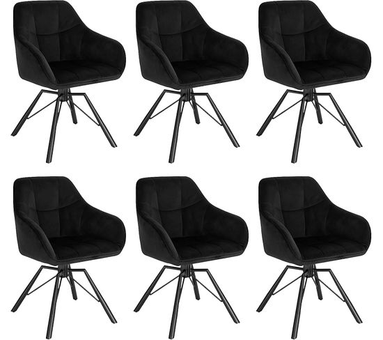 Chaise Pivotante À 360°. Lot De 6. Chaise Salle À Manger Scandinave. En Velours. Noir