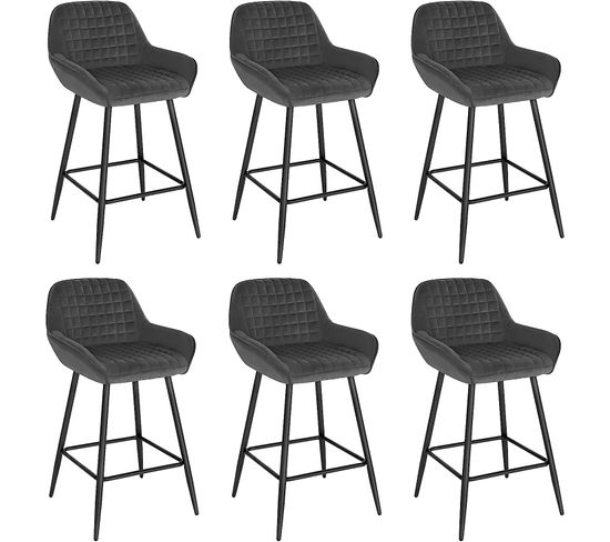 Design Chaise Haute Pour Bar. Tabourets De Bar En Velours Lot De 6. Cadre En Métal. Gris Foncé