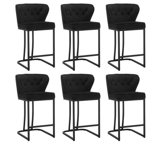 Lot De 6 Tabourets De Bar En Velours-Chaise Ergonomique Pour Cuisine/Salon-Pieds En Métal-Noir