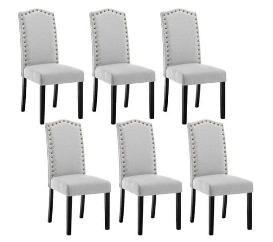 Lot De 6 Chaises Salle à Manger,chaise Cuisine,siège Rembourré En Lin,pieds En Bois,gris Clair