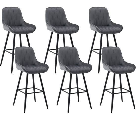 Lot De 6 Tabourets De Bar En Velours,pieds En Métal,tabourets De Bar Avec Repose-pieds,gris Foncé